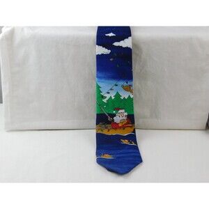 Hallmark Yule Tie Greetings fishing Santa holiday mens tie‎